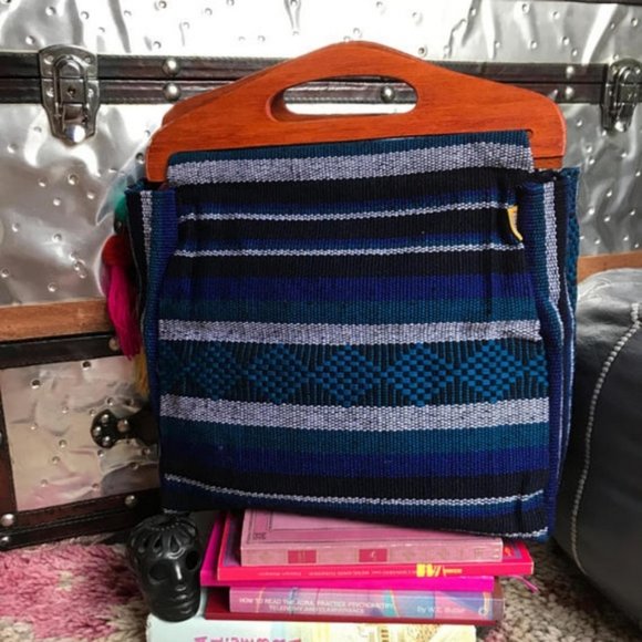 Foldover Fabric Wood Clutch Mexican Textile Purse - Picture 6 of 8